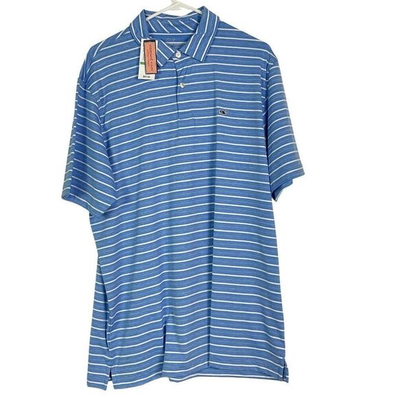 NWT Vineyard Vines Men’s Performance Polo Lake Worth Stripe Cornflower Blue Sz L - Picture 1 of 10